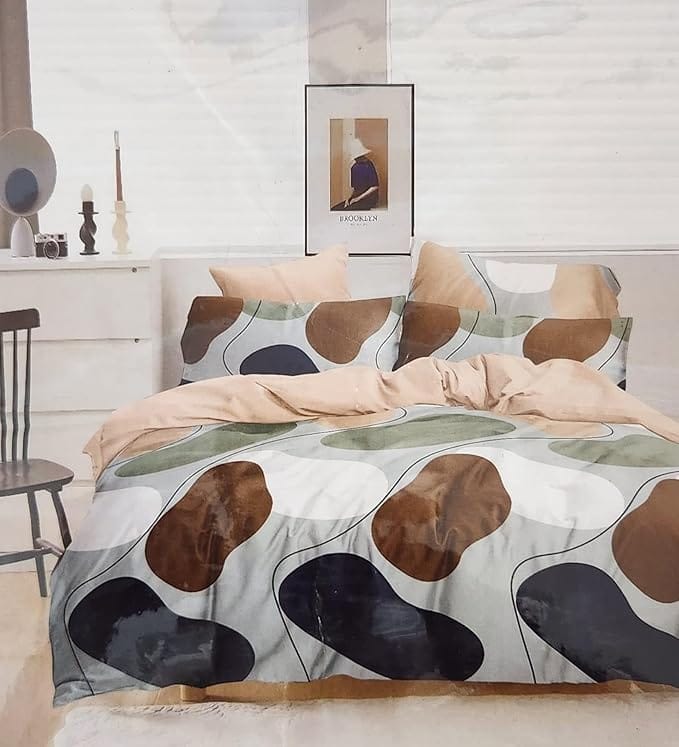 Abstract Print Bedding Set, Beige and Brown, 220 x 240 cm