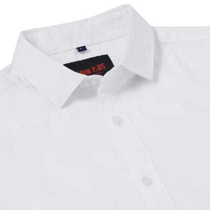 Pure White Solid Slim Fit Full-Sleeve Shirt (GP076)-S-36 / Full Sleeve
