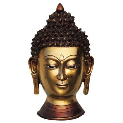 Brass Buddha Head Statue with Antique Finish - Vintage Showpiece, Height : 15 Inch (BSMAS581 A)