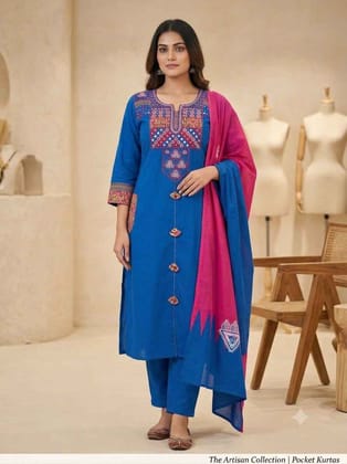 Pure Cotton Pocket Embroidery Suit Set Pure Cotton Pocket Embroidery Suit Set