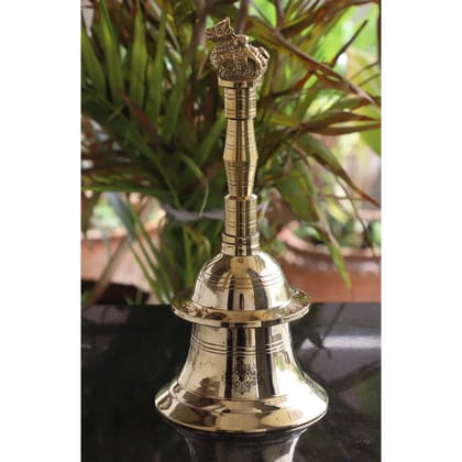 Brass Handmade Designer Pooja Bell, Ghanti, Nandi Cow Design, Spiritual Item-25cm