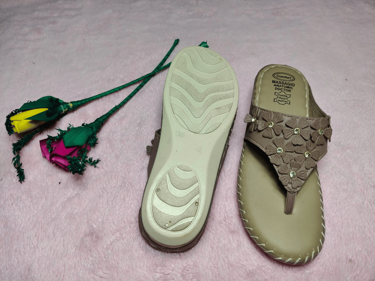 Comfort Massagio Anatomic Doctor Sandals (Size 39) | Floral Embellished Real Leather | Casual