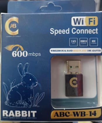 ABC-WB-14 GOLD PLATED 600Mbps Dual Band WiFi USB Adapter for PC/Laptop/Desktop | 2.4GHz + 5GHz Wireless Dongle | USB 2.0 | Plug & Play | Soft AP Mode | WPA/WPA2 Secure | 433Mbps + 150Mbps Speed | Black