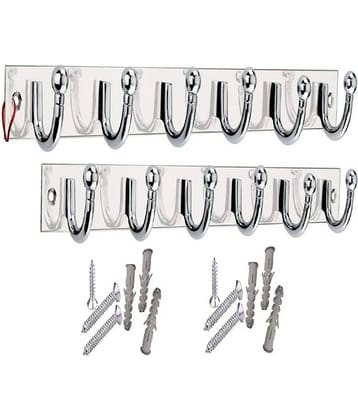 OJASS Stainless Steel & Aluminium Premium Heavy Quality - 6 PIN Goli Cloth Hanger Bathroom Wall Door Hooks with 6 Screw and 6 Grip (Pack of 2 pcs) GHS06SS2L
