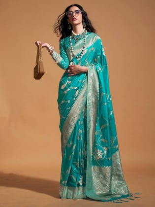 Bottel Green color Saree in Georgette fabric with Weaving work