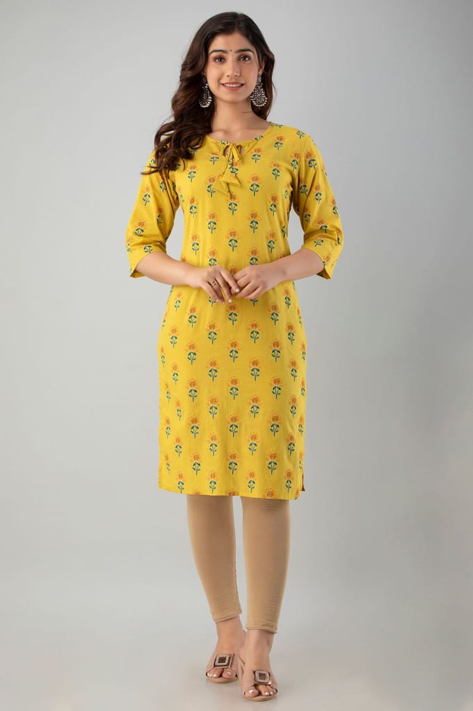 Rekha fashion_Stylish Mustard Cotton Printed Petite Kurti