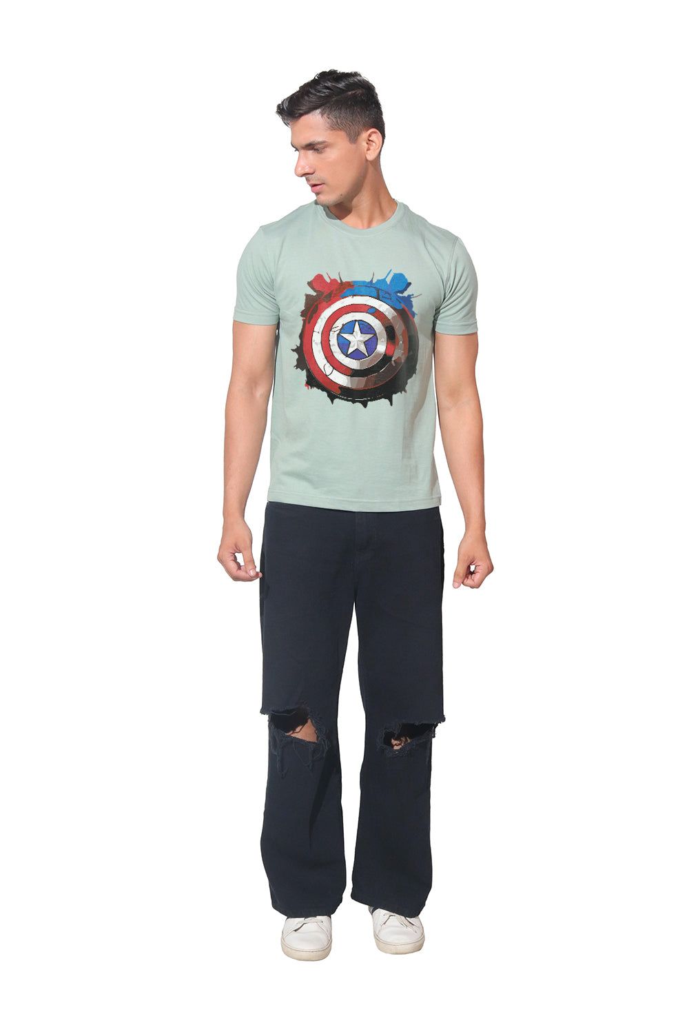 Kinnko Premium Cotton Mens Turtle Green Printed T-Shirt