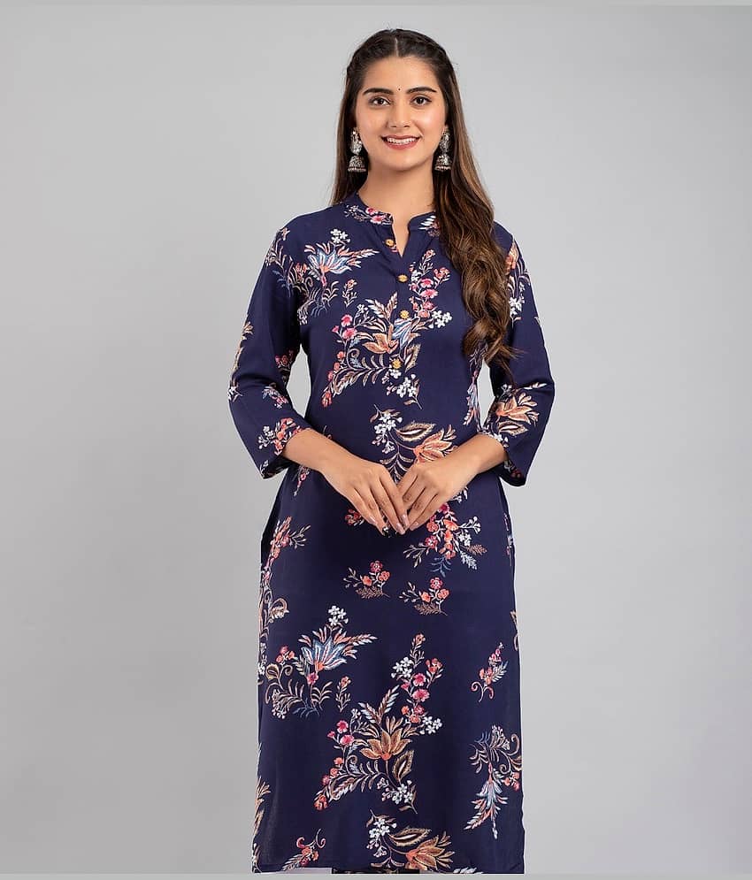 MAUKA - Blue Rayon Women's Straight Kurti ( Pack of 1 )