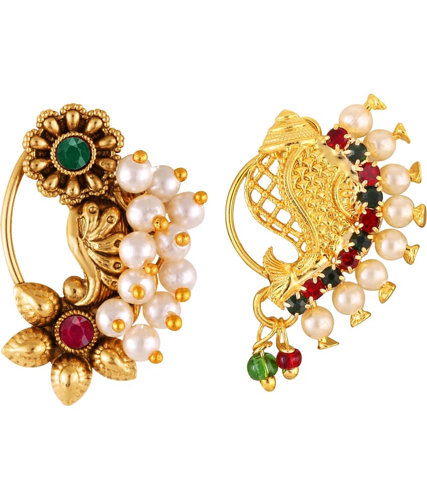 Vighnaharta Artificial stone and Pearls moti Nath Nathiya./ Nose Pin combo 2 nath for women and Girls[VFJ1214-1180NTH-PRESS-MULTI]