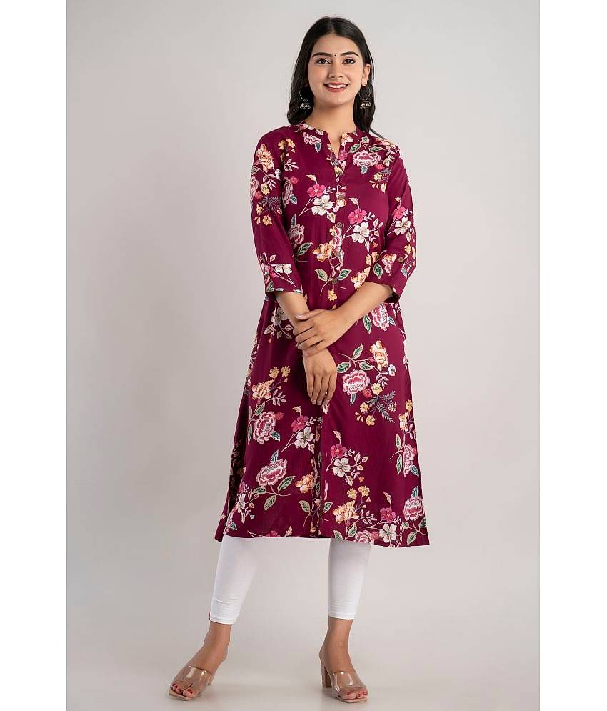 MAUKA - Purple Rayon Women's Front Slit Kurti ( Pack of 1 )