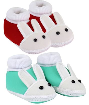 Neska Moda Pack Of 2 Baby Infant Soft Green and Maroon Booties For Age Group 0 To 12 Months