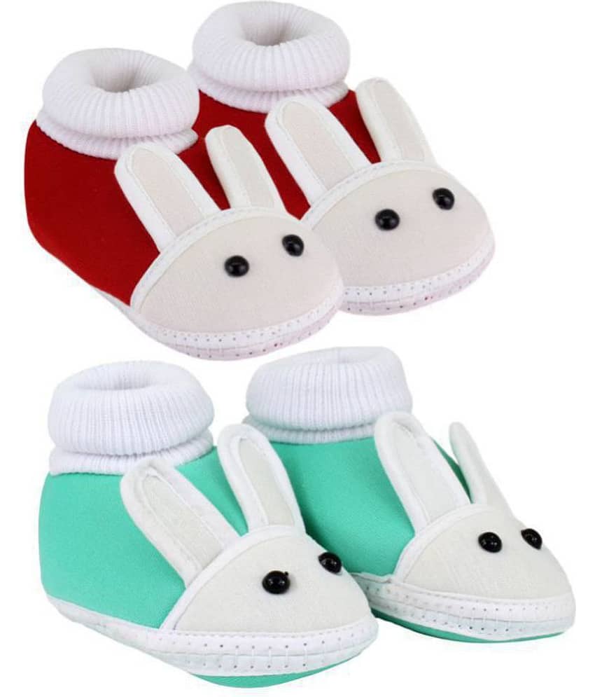 Neska Moda Pack Of 2 Baby Infant Soft Green and Maroon Booties For Age Group 0 To 12 Months