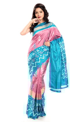 Pochampally Saree in Baby Pink & Sky Blue
