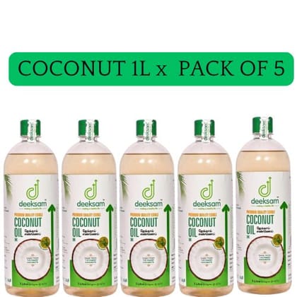 DEEKSAM WOOD PRESSED COCONUT OIL |UNREFIND OIL|CHEKKU OIL|MARACHEKKU OIL|GHANI Coconut Oil PET Bottle (5 x 1 L)