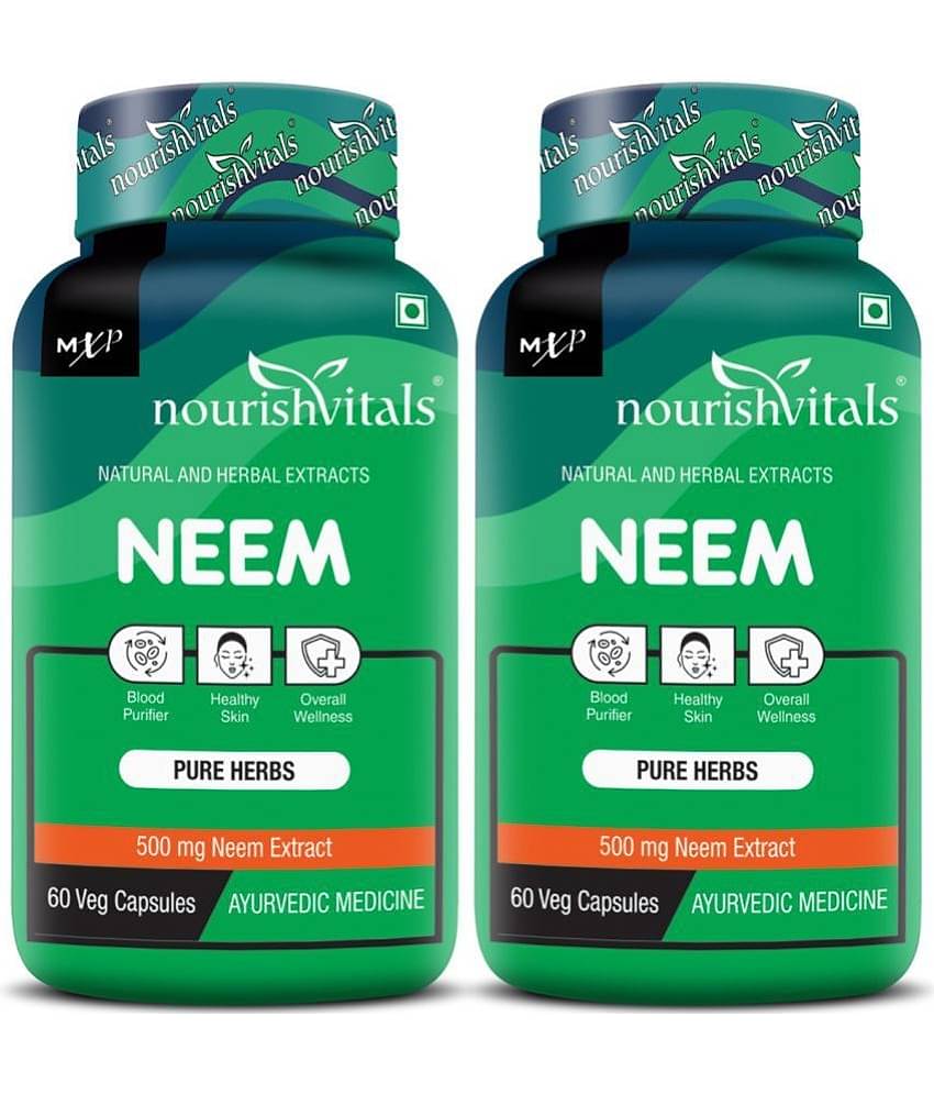 NourishVitals Neem Pure Herbs, 500 mg Neem Extract, Blood Purifier & For Healthy Skin, 60 Veg Capsules (Pack Of 2)