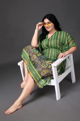 Green Striped Kaftan-L / Green