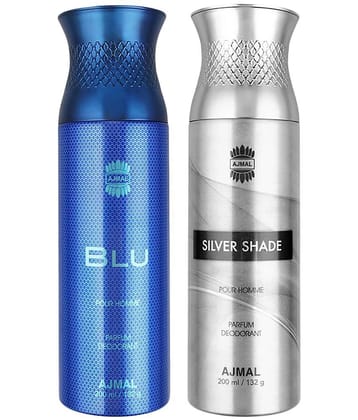 Ajmal Blu & Silver Shade Deodorant Body Spray 200Ml Each Gift For Men & Women Pack of 2