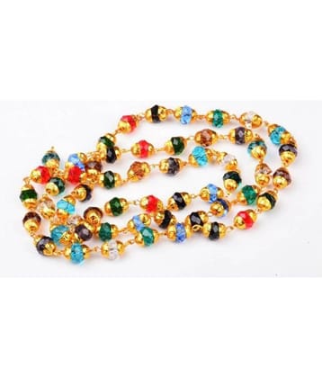 Natural Navratan Hakik Stone Beads Chain - 24k Gold Plated Metal