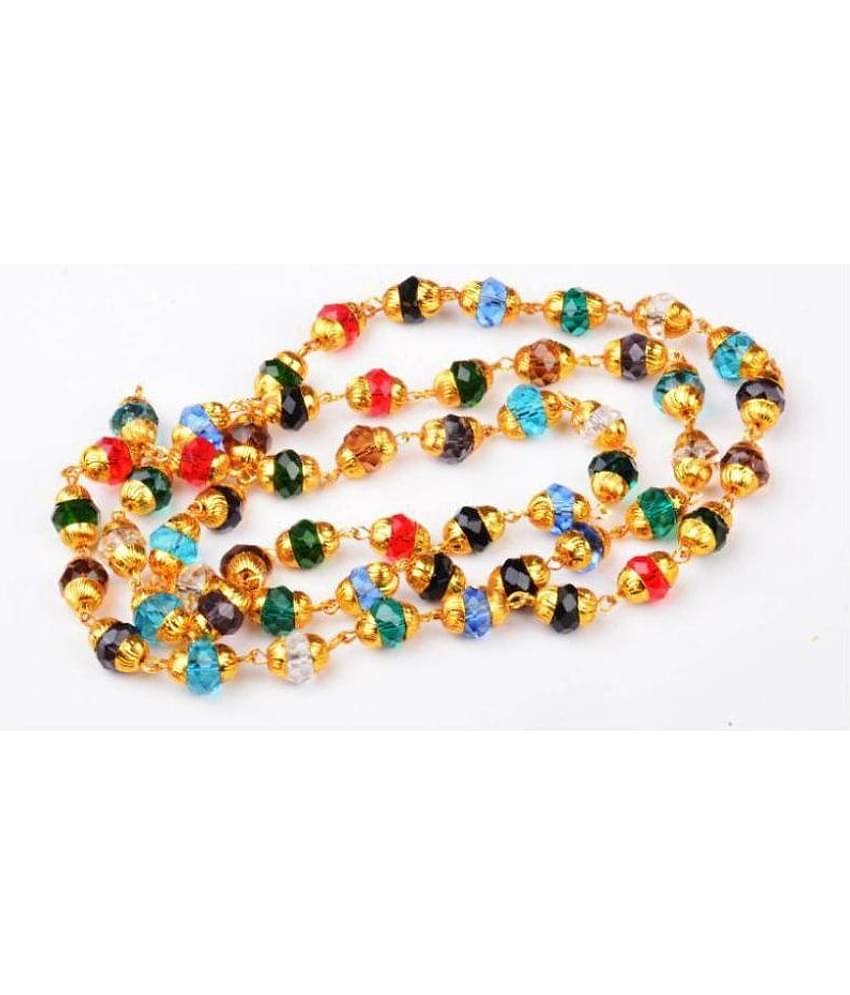 Natural Navratan Hakik Stone Beads Chain - 24k Gold Plated Metal