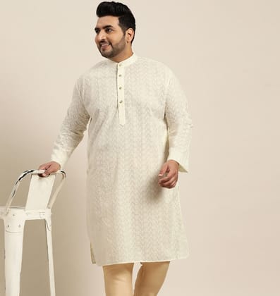 Men's 100% Cotton Cream Chikankari Kurta-46