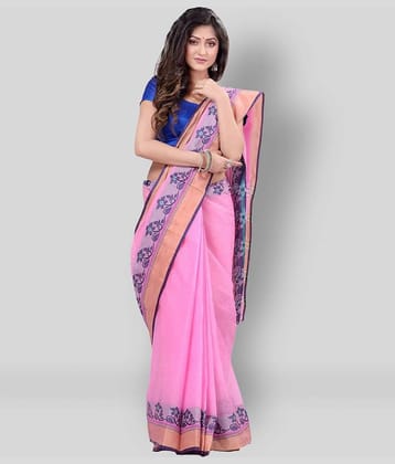 Desh Bidesh Cotton Solid Saree Without Blouse Piece ( Pink )