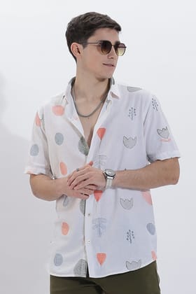 Men's Linen Self Design Shirt | Rick Rogue-White / M/38