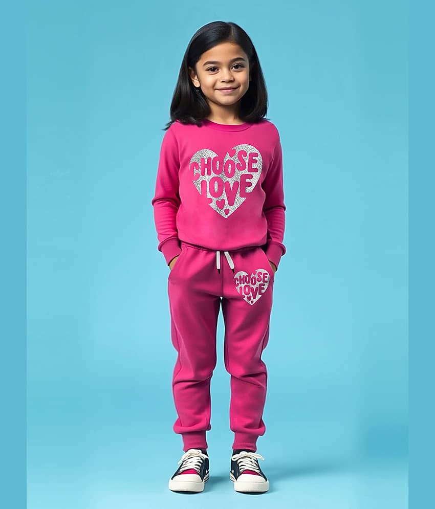 Trampoline Pack of 1 Girls Cotton Blend Sweatshirt & Joggers ( Pink )