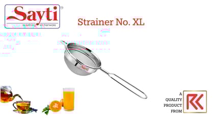 RK Sayti Stainless Steel Round Strainer, 304 Grade Double Mesh, Premium Polish, Medium,Large,XL Pack of 3