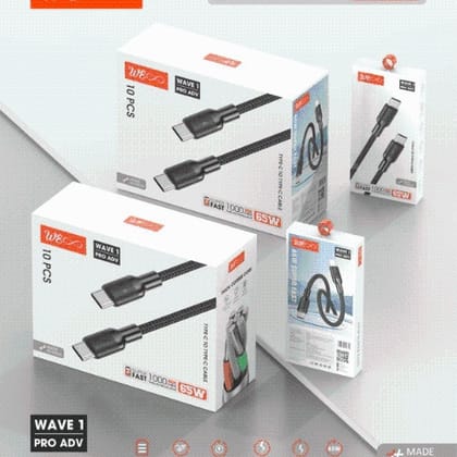 Walta Elite Wave 1 Pro Advance Braided Type C to Type C Cable, Tangle free and Fast charge Cable- Black