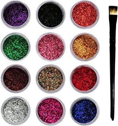 Elecsera Eye Shadow Glitter Powder Set and Nail Art Decoration with Eyeshadow Brush ()