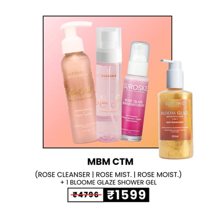 MBM CTM ( ROSE CLEANSER + ROSE MIST + ROSE MOISTURISER ) + BOTH GLAZES  SHOWER GEL