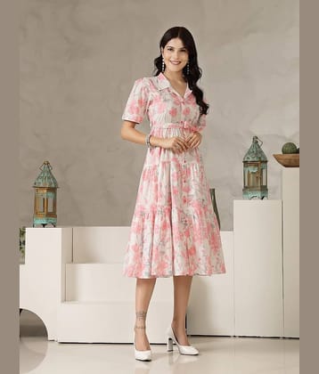 Sheetal associates Women Polyester Printed Fit & Flare Dress ( Pink )