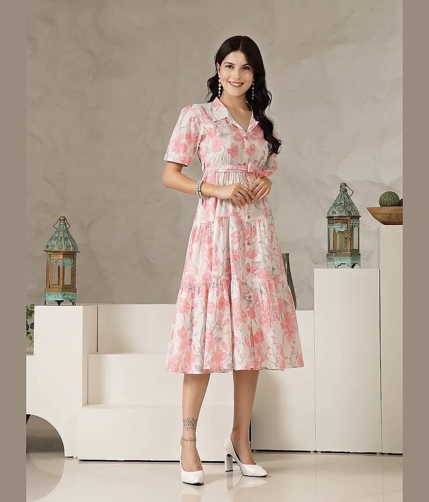 Sheetal associates Women Polyester Printed Fit & Flare Dress ( Pink )