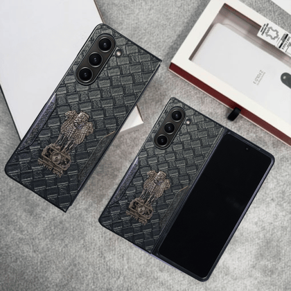 Black (Pattern 1) Satyameva Jayate embossed Leather Case for Samsung Galaxy Z Fold 6