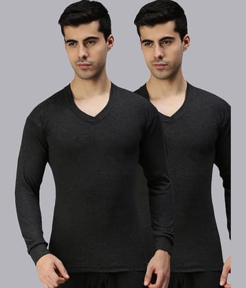 LUX PARKER Pack of 2 Cotton Blend Thermal Tops For Men's ( Black )