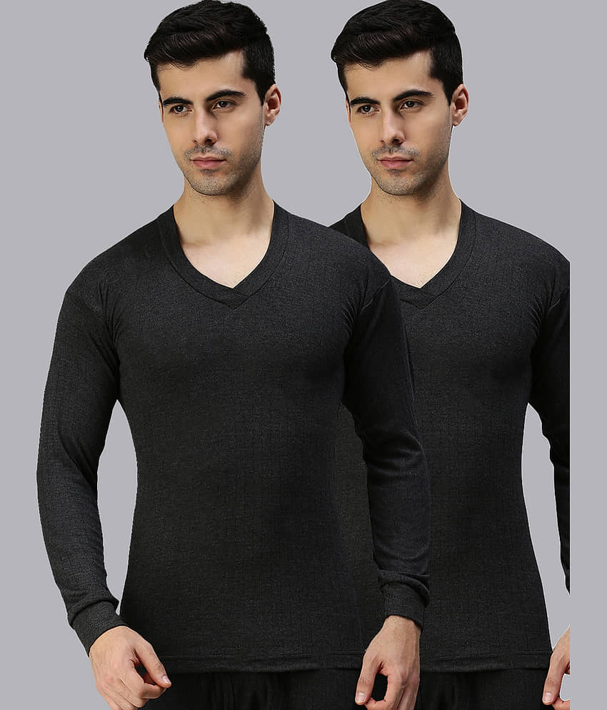 LUX PARKER Pack of 2 Cotton Blend Thermal Tops For Men's ( Black )