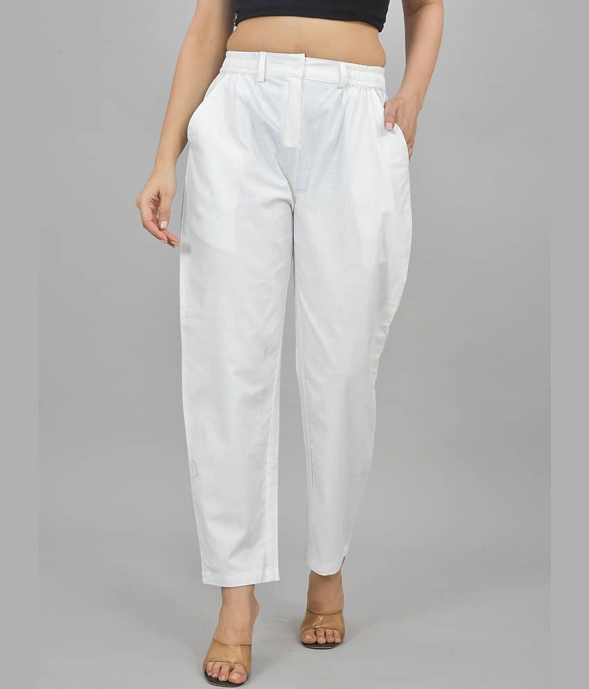 QuaClo Women Cotton Blend Formal Trousers ( White )