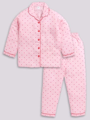 Pink Polka Dots Night Suit-6-7 y
