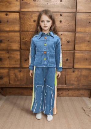 Girl's Imported Denim Co-Ord Set [GCS-9880] (4-12Years)-11-12Y (Size - 36) / Imported Denim