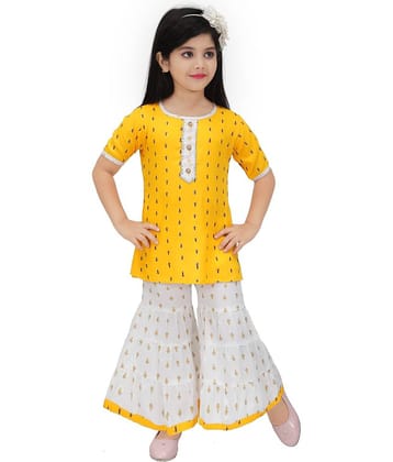 DS DRESSES Pack of 1 Girls Cotton Blend T-shirt & Pants ( Yellow )