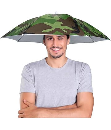 Infispace Headwear Cap Umbrella Army Color Soft Durable, Adjustable Elastic, (21) Size Fits All Ages Plastic Hat Cap Umbrella for Kids, Men/Women and Adults Rain Protection Headwear Hat Umbrella (Army) Pack of 1