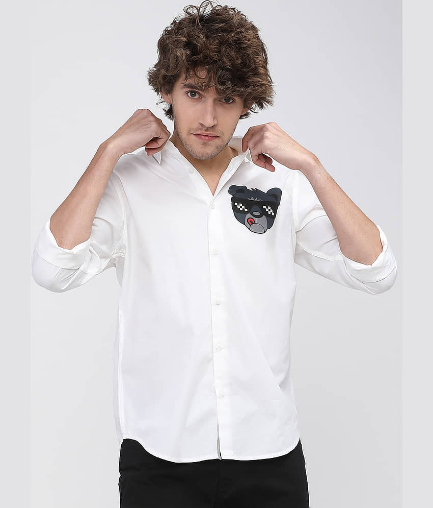 Highlander 100% Cotton Slim Fit Solids Full Sleeves Men's Casual Shirt - White ( Pack of 1 )