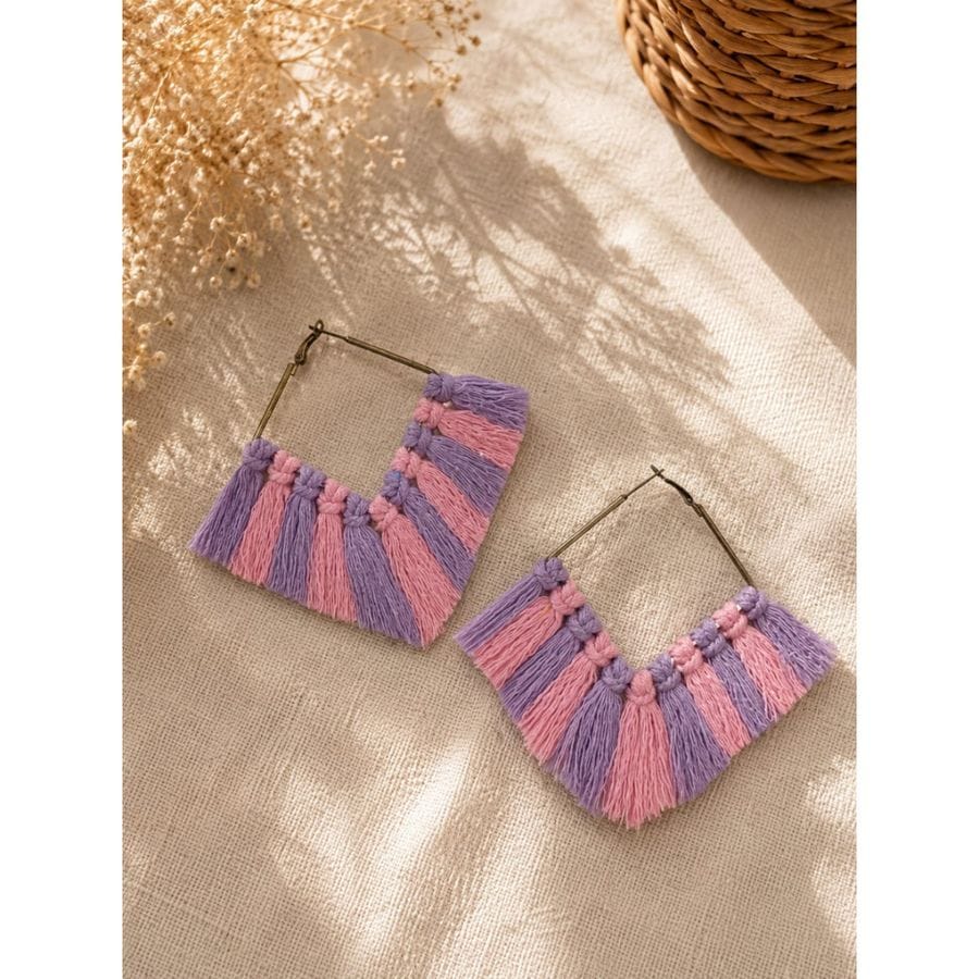 BOHEMIAN PINK AND PURPLE MACRAME TASSLE EARRINGS
