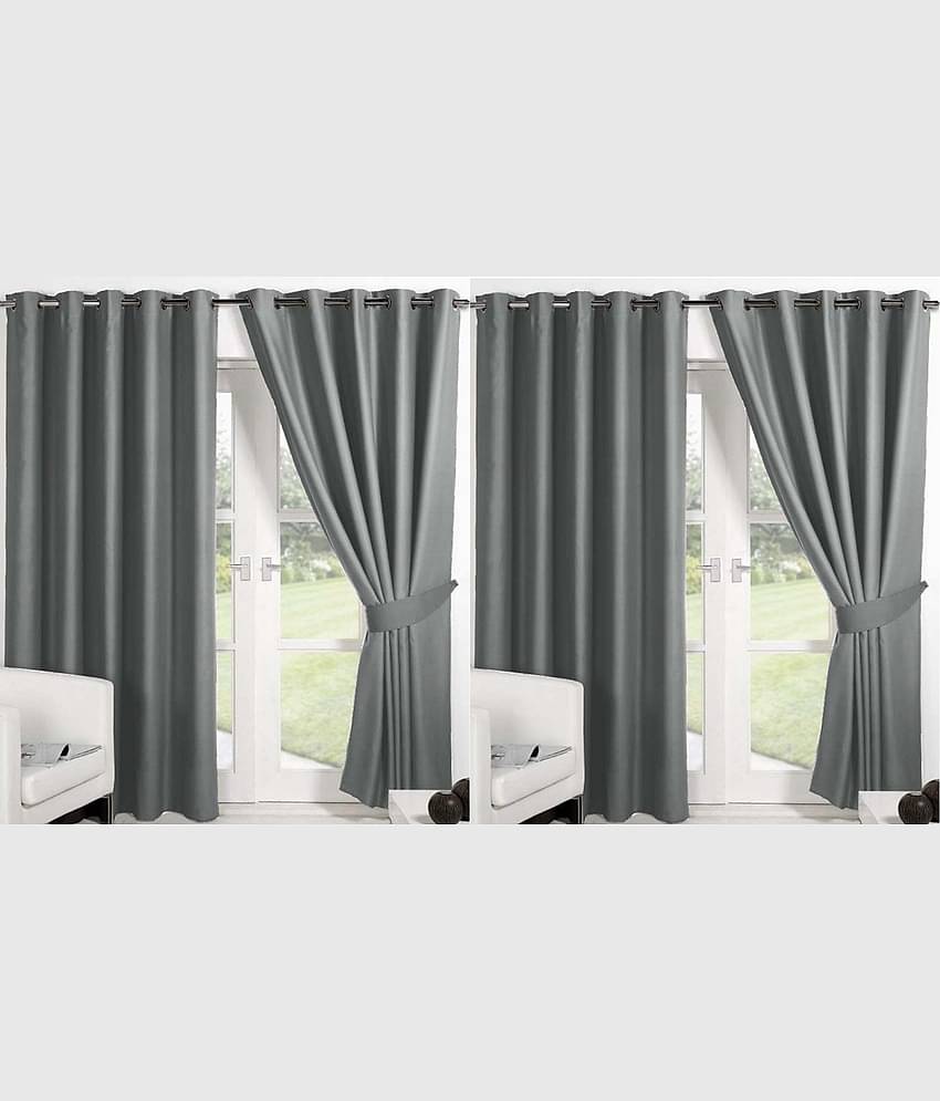 N2C Home Solid Semi-Transparent Eyelet Curtain 5 ft ( Pack of 4 ) - Dark Grey