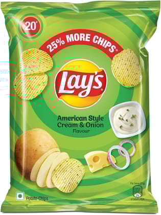 Lay's Potato Chips 82 Gram, American Style Cream & Onion Flavour, Crunchy Chips & Snacks.