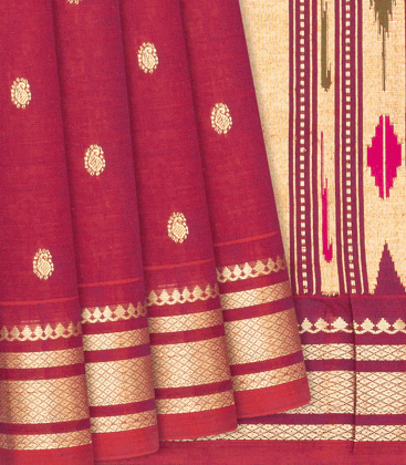 Crimson Handloom Paithani Cotton Saree With Mango Buttas-Crimson-Crimson