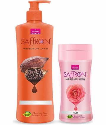 VI-JOHN Saffron Fairness Body Lotion Cocoa Butter 400ml & Rose 250ml Pack of 2