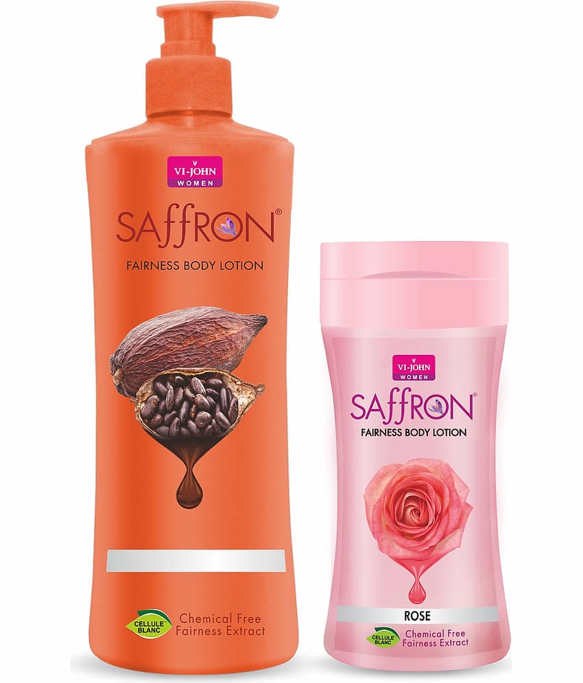 VI-JOHN Saffron Fairness Body Lotion Cocoa Butter 400ml & Rose 250ml Pack of 2