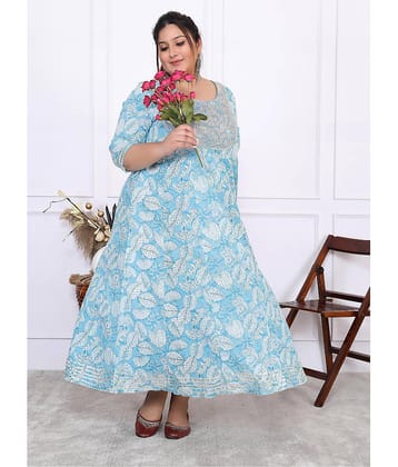 Label Flavia Women Cotton Printed Anarkali Kurti ( Blue )