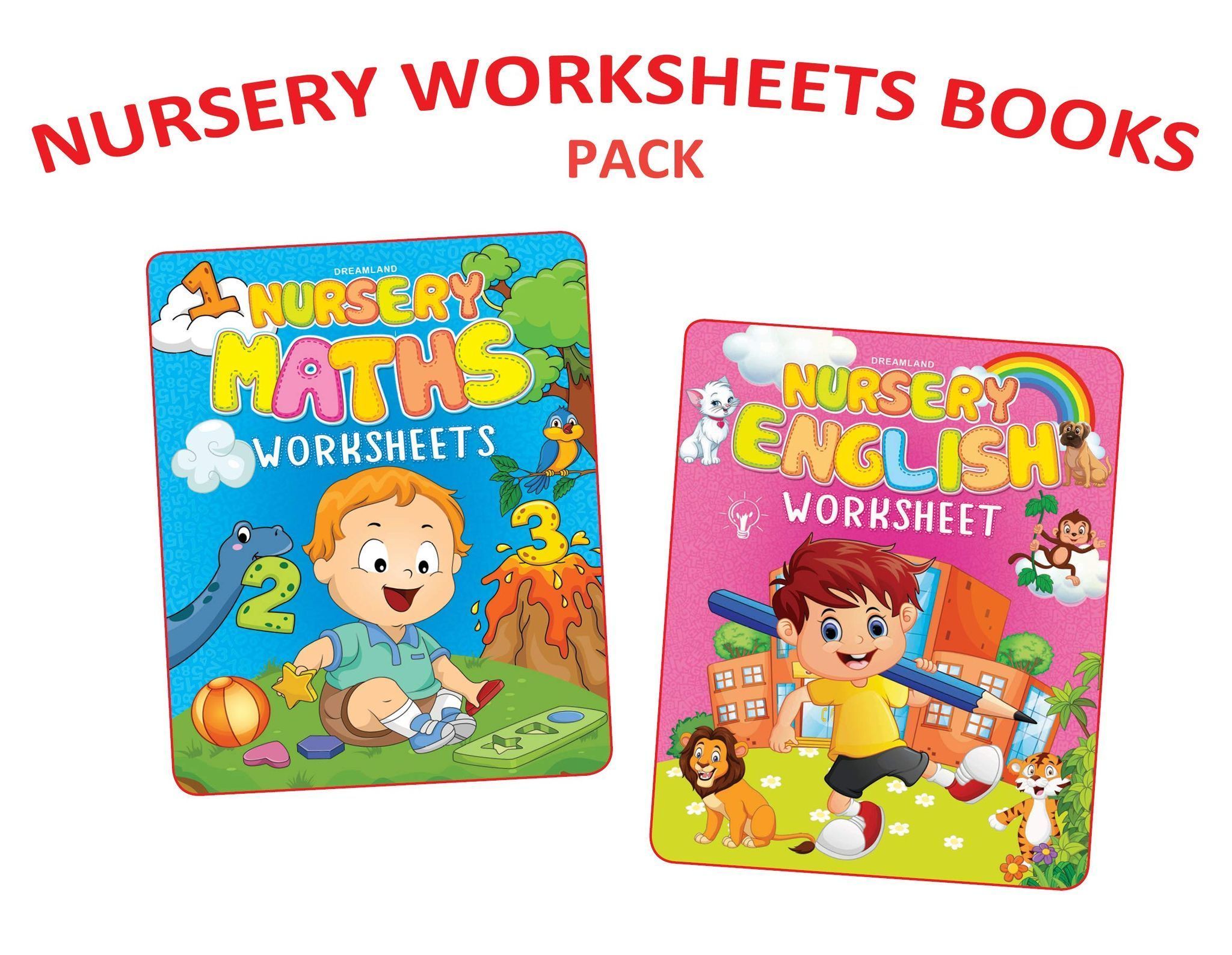 Nursery Worksheets 2 Books Pack for Children Age 2 -5 Years| English & Maths Early Learning Worksheets, 216 Pages [Paperback] Dreamland Publications